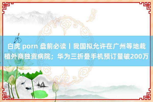 白虎 porn 盘前必读丨我国拟允许在广州等地栽植外商独资病院；华为三折叠手机预订量破200万