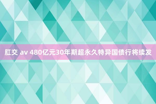 肛交 av 480亿元30年期超永久特异国债行将续发