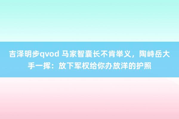 吉泽明步qvod 马家智囊长不肯举义，陶峙岳大手一挥：放下军权给你办放洋的护照