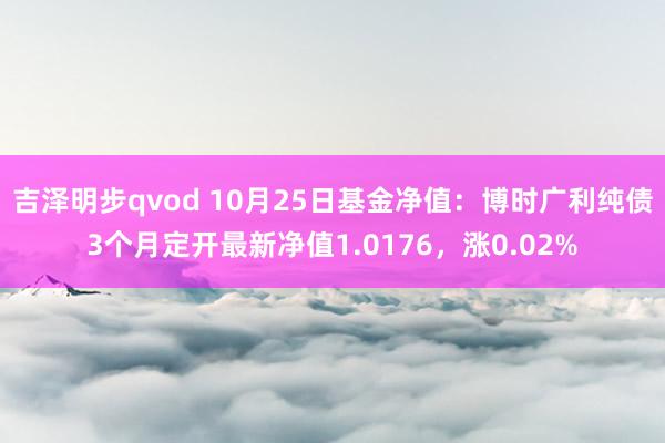 吉泽明步qvod 10月25日基金净值：博时广利纯债3个月定开最新净值1.0176，涨0.02%