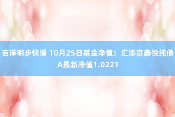 吉泽明步快播 10月25日基金净值：汇添富鑫悦纯债A最新净值1.0221