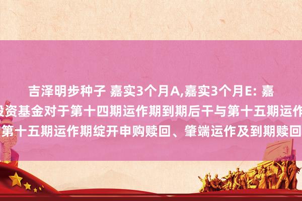 吉泽明步种子 嘉实3个月A，嘉实3个月E: 嘉实3个月欢迎债券型证券投资基金对于第十四期运作期到期后干与第十五期运作期绽开申购赎回、肇端运作及到期赎回等安排的公告