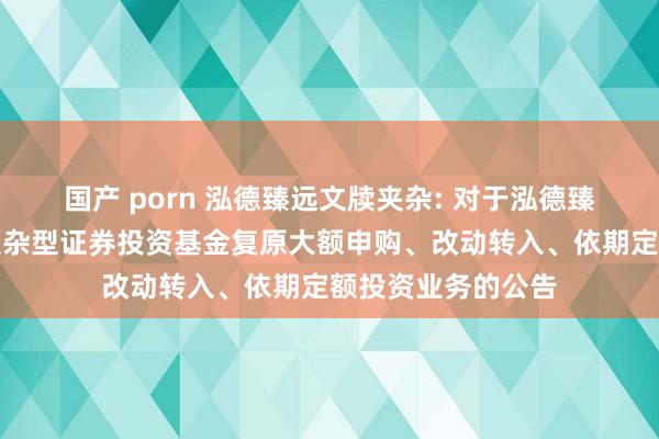 国产 porn 泓德臻远文牍夹杂: 对于泓德臻远文牍活泼建树夹杂型证券投资基金复原大额申购、改动转入、依期定额投资业务的公告