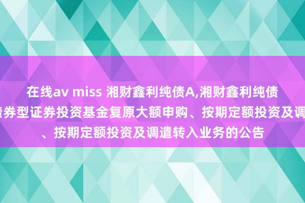 在线av miss 湘财鑫利纯债A，湘财鑫利纯债C: 湘财鑫利纯债债券型证券投资基金复原大额申购、按期定额投资及调遣转入业务的公告