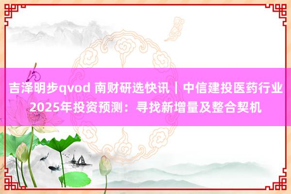 吉泽明步qvod 南财研选快讯｜中信建投医药行业2025年投资预测：寻找新增量及整合契机