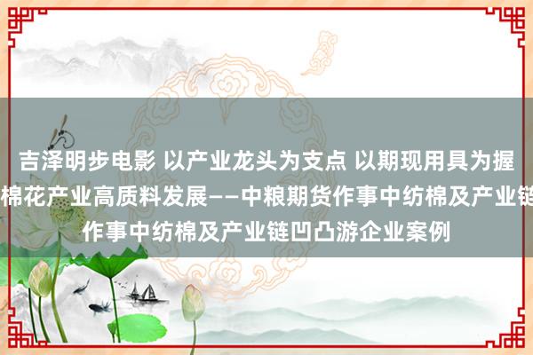 吉泽明步电影 以产业龙头为支点 以期现用具为握手 产融归拢作事棉花产业高质料发展——中粮期货作事中纺棉及产业链凹凸游企业案例