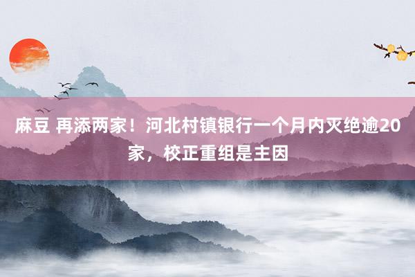 麻豆 再添两家！河北村镇银行一个月内灭绝逾20家，校正重组是主因