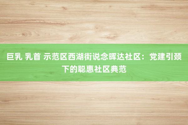 巨乳 乳首 示范区西湖街说念晖达社区：党建引颈下的聪惠社区典范