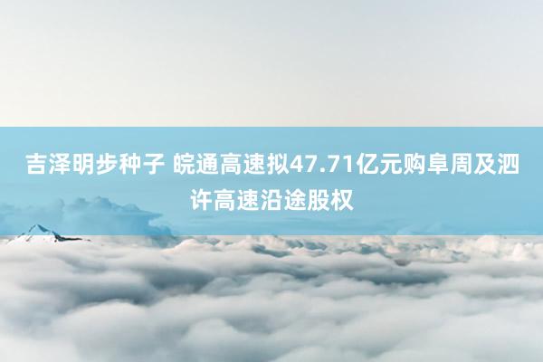 吉泽明步种子 皖通高速拟47.71亿元购阜周及泗许高速沿途股权