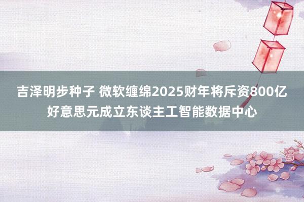 吉泽明步种子 微软缠绵2025财年将斥资800亿好意思元成立东谈主工智能数据中心