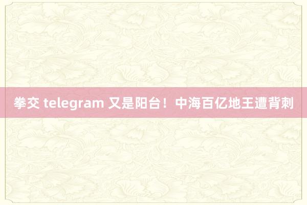 拳交 telegram 又是阳台！中海百亿地王遭背刺